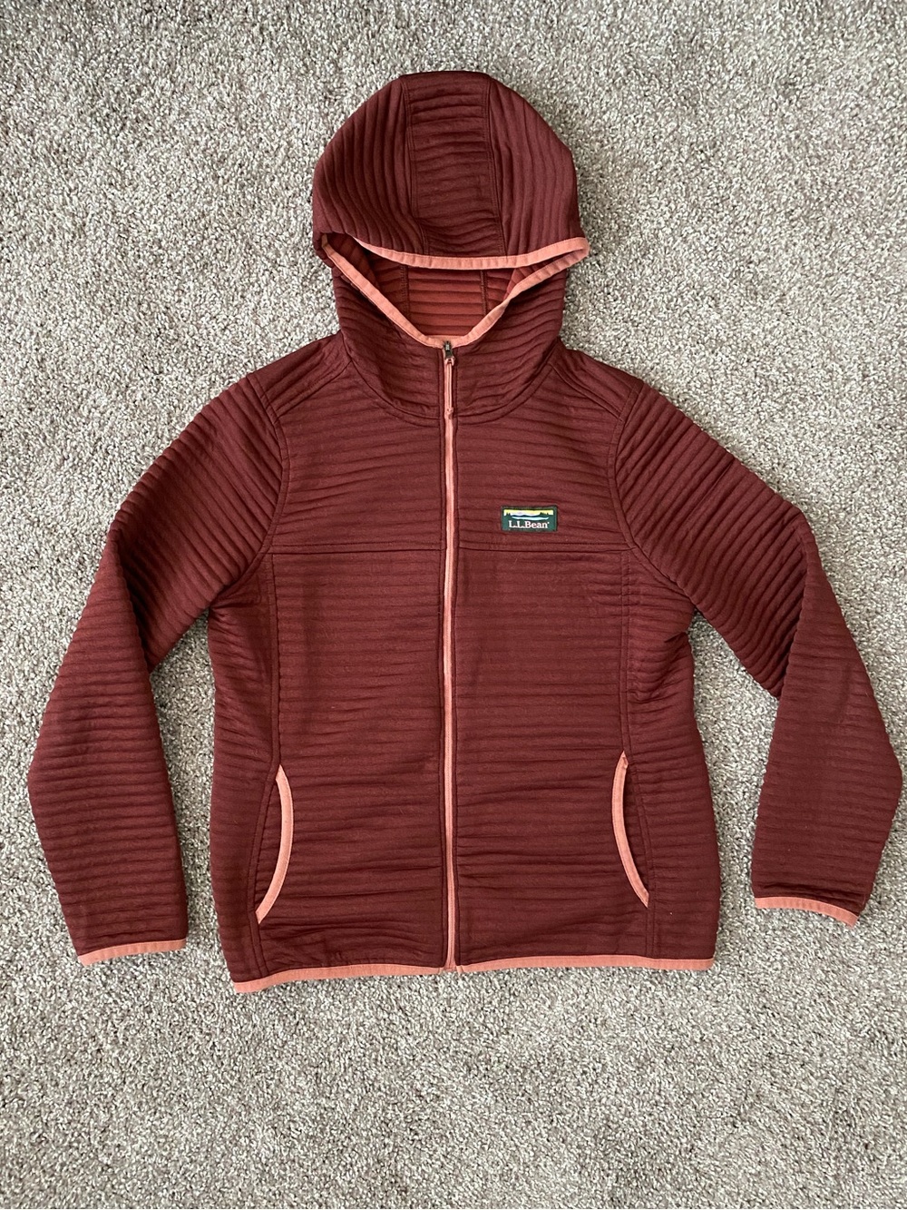 L.L. Bean Burgundy/Wine Airlight Full Zip Hoody with Pink Trim Women’s XS Petite